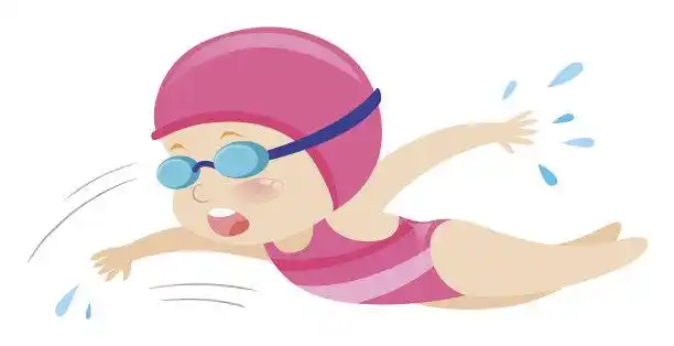 女孩,自由泳,艺术,休闲活动,水平画幅正版矢量图素材下载