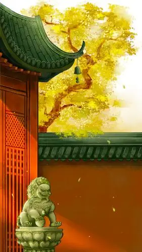 古建筑秋天手绘古风插画