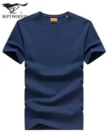 七匹狼短袖t恤男装夏季新款时尚圆领男士体恤衫休闲衣服2978102深蓝色