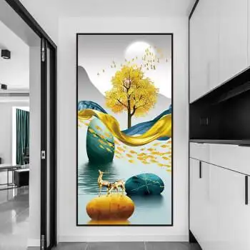 走道装饰画楼梯挂画福字挂画玄关晶瓷镶钻画轻奢玄关过道自粘贴画背景