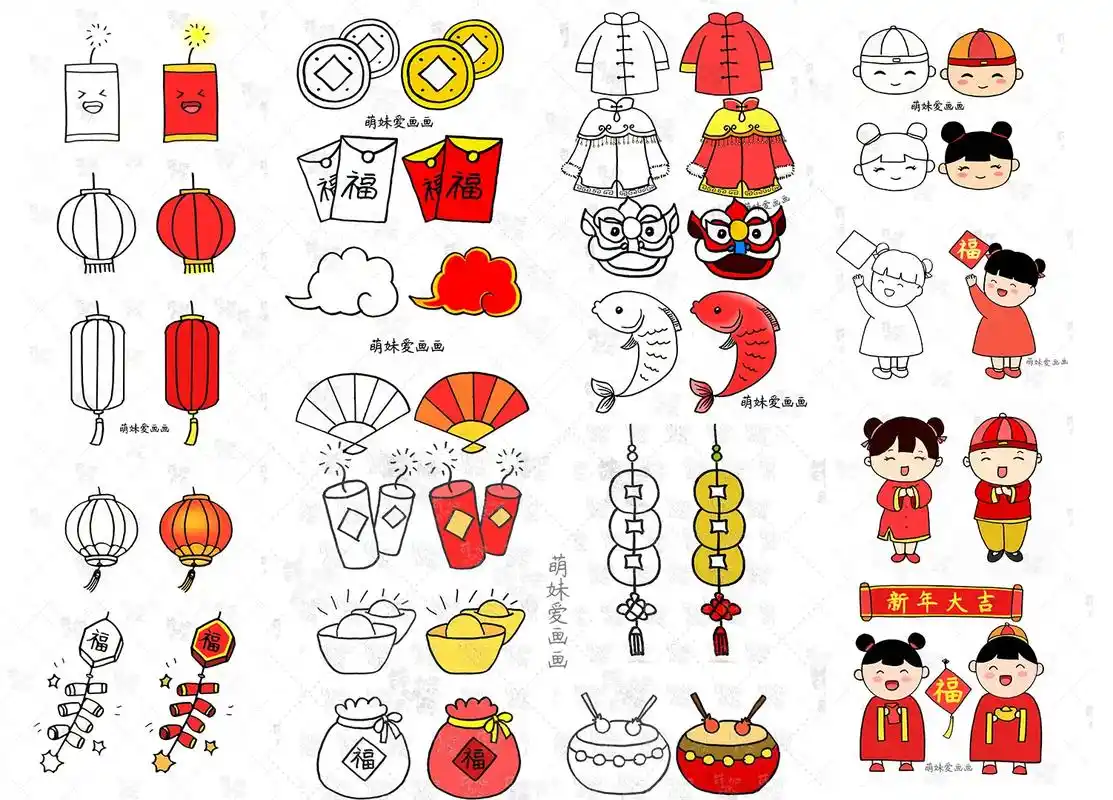 简单易画的春节主题简笔画素材合集.春节,即中国农历新年,俗称 - 抖音