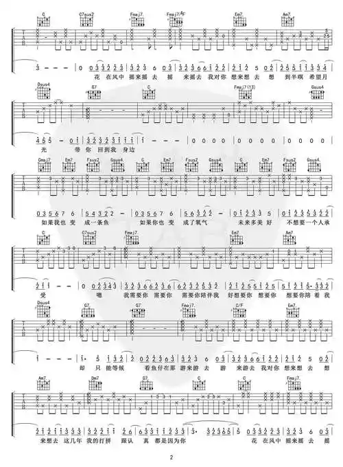 鱼仔吉他谱c调弹唱谱卢广仲吴先生制谱