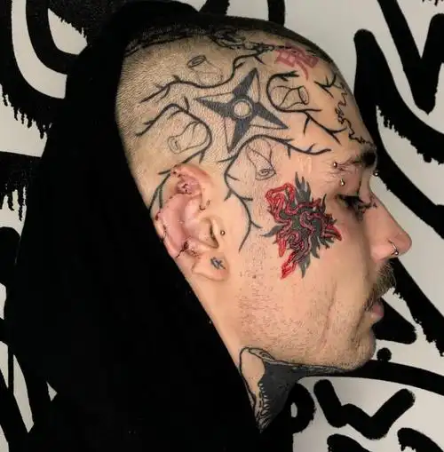 脸部肉雕纹身男超酷的脸部割皮纹身3