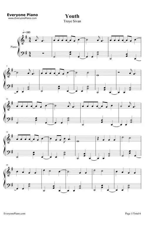 youth钢琴谱troyesivan