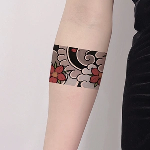 日式枫叶臂环 防水持久浮世绘个性花臂海浪手环般若纹身贴男女脚