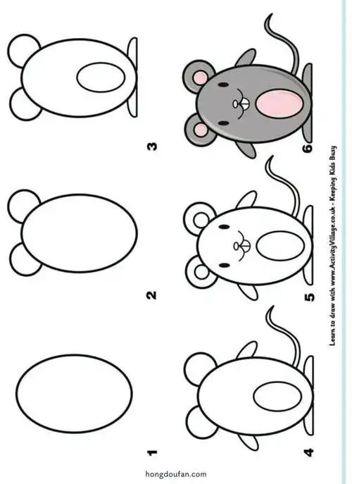 用椭圆形画一只可爱的小老鼠卡通小老鼠儿童简笔画大全