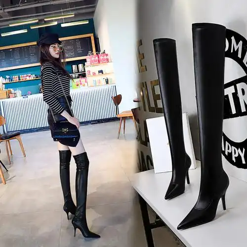 特价高跟高筒靴女冬细跟 性感_过膝长靴女2021秋冬新款性感高跟瘦瘦靴