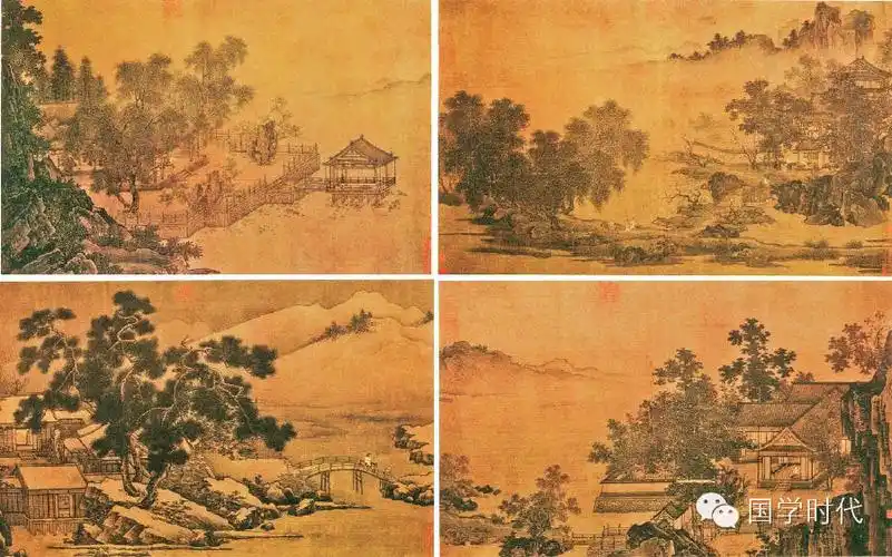 (刘松年·四景山水图)     马远,多用水墨,笔法刚硬有劲,情景交融