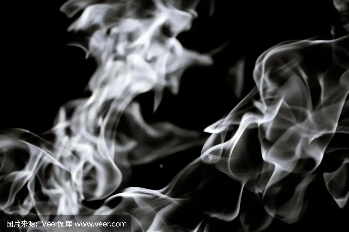 黑色背景上的白色火焰的抽象图像