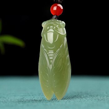 新疆和田玉知了蝉吊坠一鸣惊人玉蝉玉坠男士玉石项链挂件 湖水绿一鸣