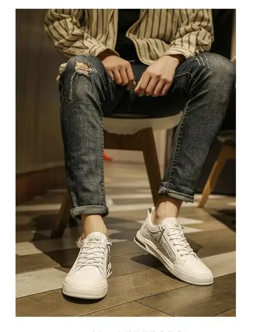 鞋子男冬季简约配牛仔裤的板鞋潮鞋一脚蹬免系鞋带小白鞋白色运动鞋码