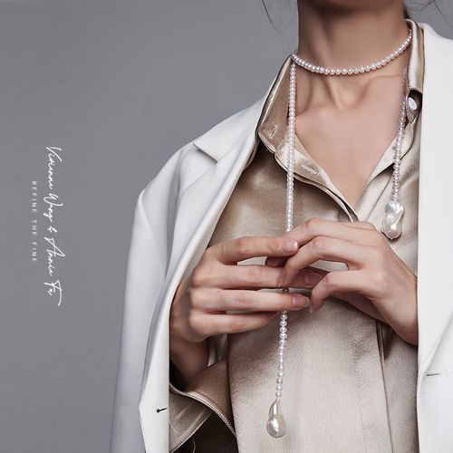 va珠宝 天然珍珠项链  复古丝巾款 长项链 多种戴法