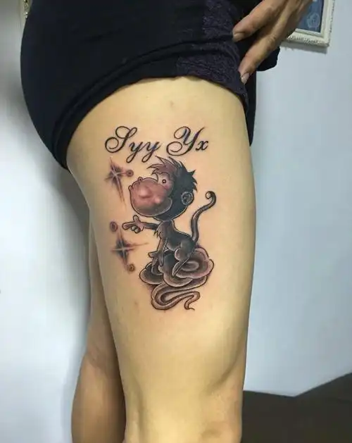 猴子.一个父亲为了,孩子做的纹身图片