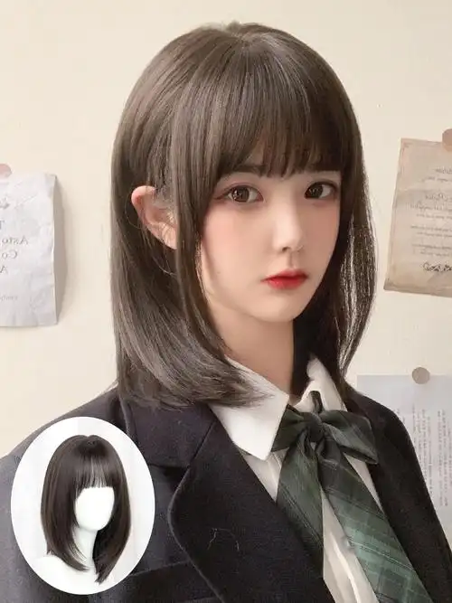 ベ鬼鬼家゛假发女短发bobo齐肩内扣齐刘海波波头自然全头套