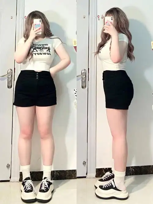 哈喽哈喽～#笔记灵感  93咱就是说微胖女生太适合穿热裤呀,虽然我的