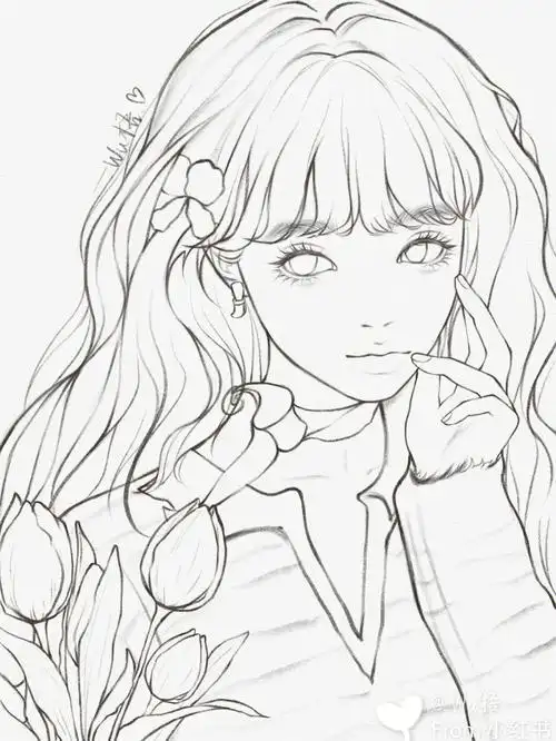 郁金香永远浪漫少女线稿04