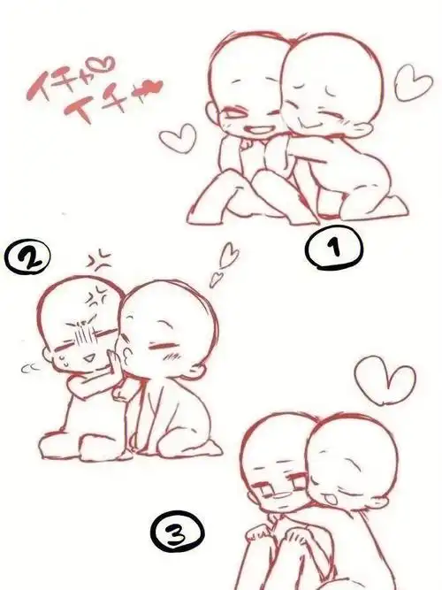 q版人物手绘动作情侣双人构图分享插画