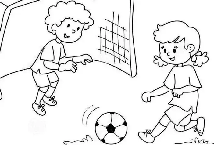 和朋友一起踢足球简笔画