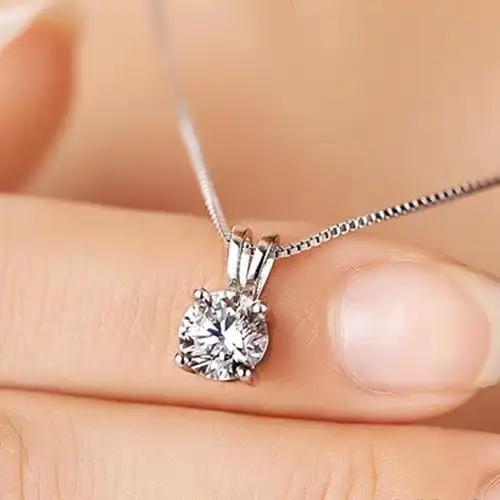 韩版v形吊坠 3克拉单颗钻石四爪吊坠 结婚简约仿真镀白金项链颈链