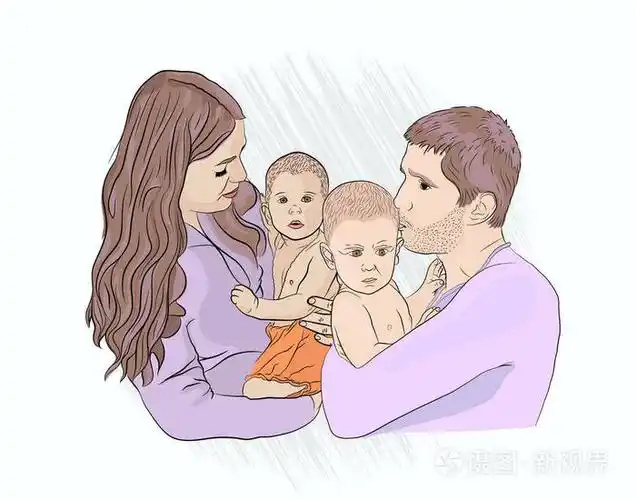 爸爸妈妈和两个孩子. 白色背景下的素描风格