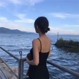 蓝色系一个人看海的女生背影微信头像