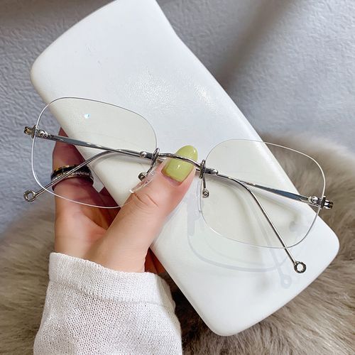 秋季新款无框女士防蓝光平光镜 jennie同款时尚复古眼镜框近视镜