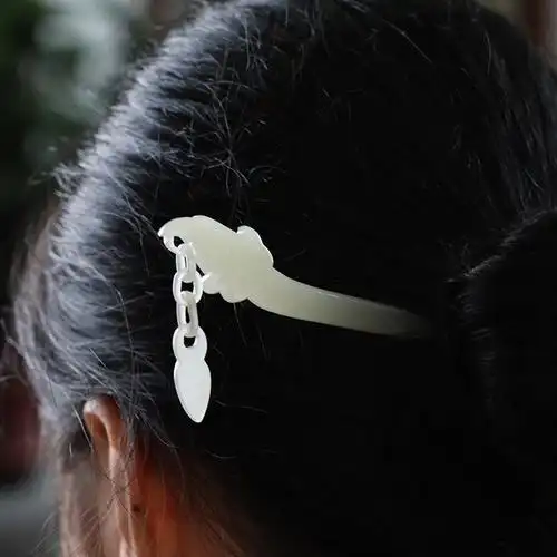 玉友和田玉凤首活环发簪女士古风汉服玉簪玉石发饰