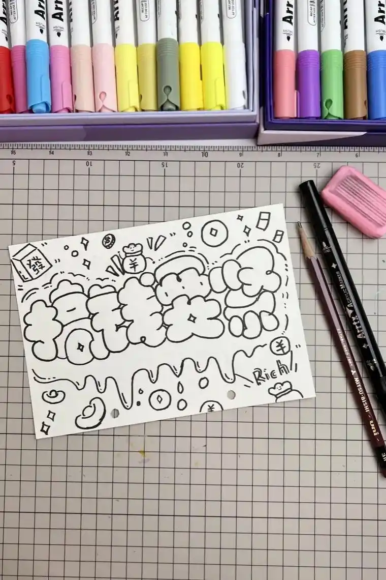 跟着网上的教程学的胖胖字~ 铅笔打底搞,丙烯 - 抖音