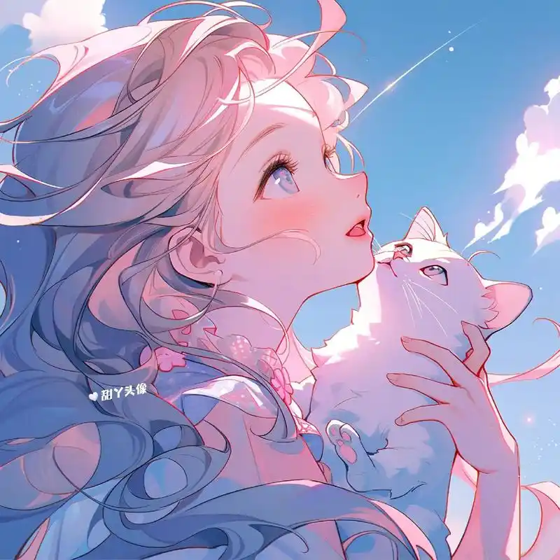 女孩与猫.#优质头像 #治愈系 #动漫女头 #卡哇伊 #猫和 - 抖音