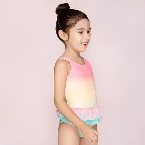 连体弈姿秋款女童泳衣宝宝三角裙摆游泳衣渐变儿童泳衣