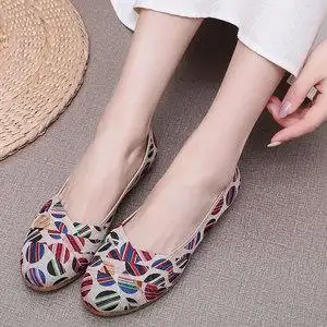 浅口平底妈妈鞋女2022秋季帆布潮流时尚一脚蹬牛筋底休闲女士船鞋