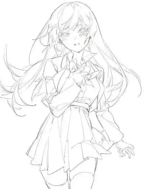 【黑白线稿】动漫女生线稿,临摹素材_女生_动漫_素材