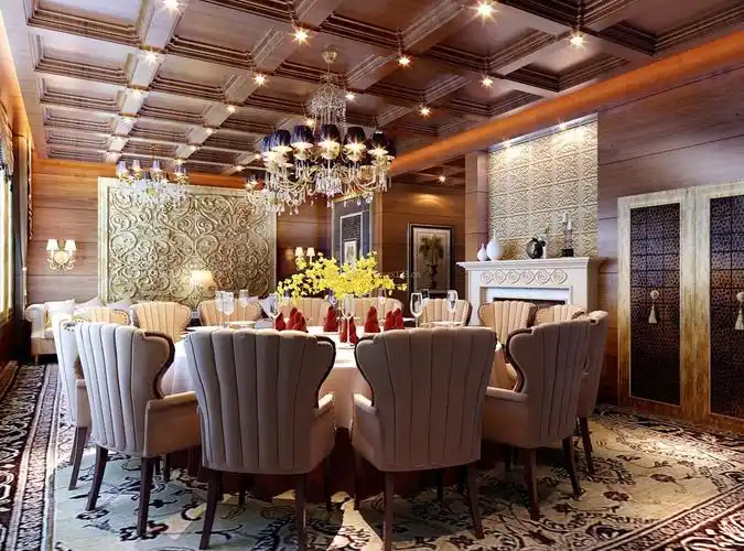 会所餐厅格栅吊顶装饰效果图