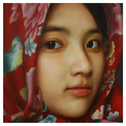 邵林飞油画《戴花头巾的小女孩》精品已装裱/中国美院/有参展视频