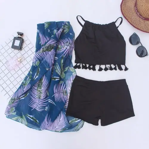 一折泳衣女聚拢三件套