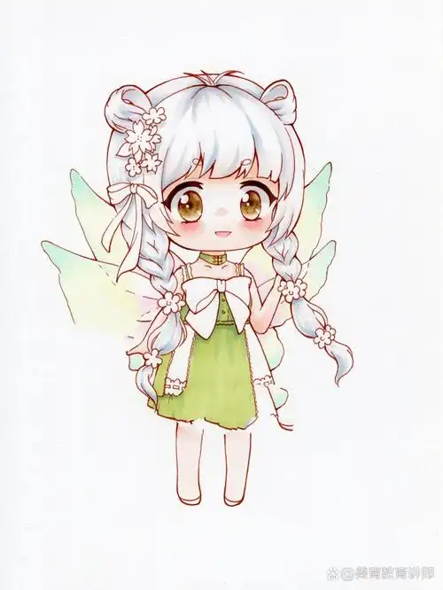 马克笔绘画临摹二改-精灵,绘画教程步骤色号 奇迹暖暖同人q版,翅膀有