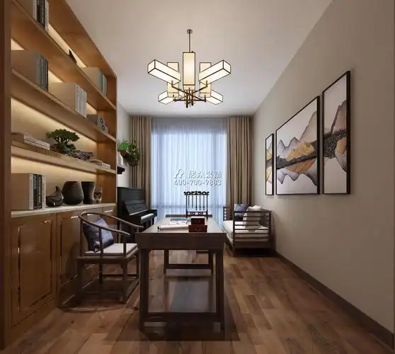 金地湖山大境145平方米中式风格平层户型书房装修效果图