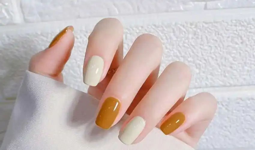 显手白的跳色美甲图