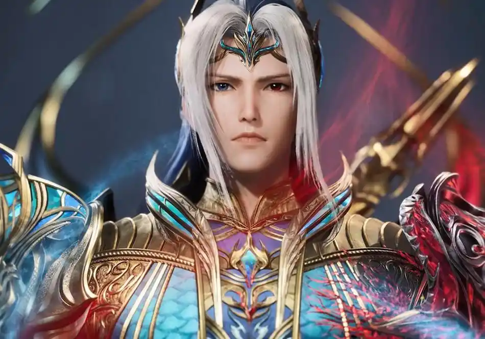 唐三双神共存神装,海神八翼被染红,手执两大神器,正脸很像小舞