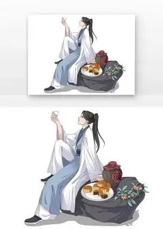 中秋节古风男人对月喝酒