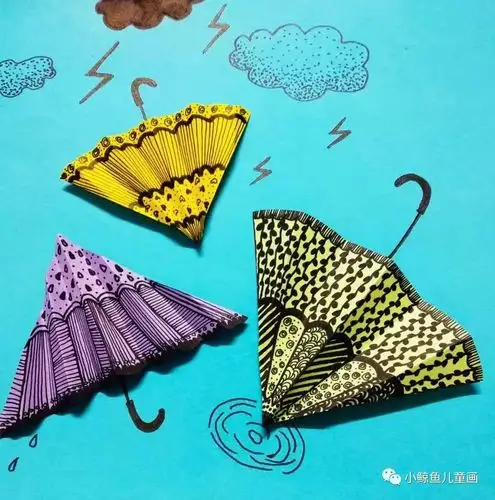 儿童画创意雨伞主题线描手工画让雨天也能拥有好心情