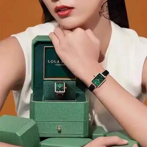 代购江疏影同款lolarose小绿手表正品女表方形真皮欧美腕表