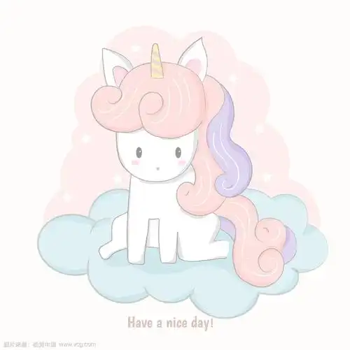 可爱的独角兽卡通坐在云端