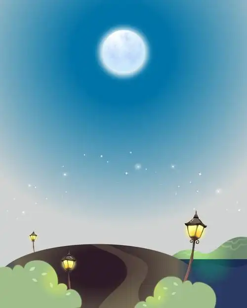 矢量卡通抽象儿童画夜晚小路背景素材