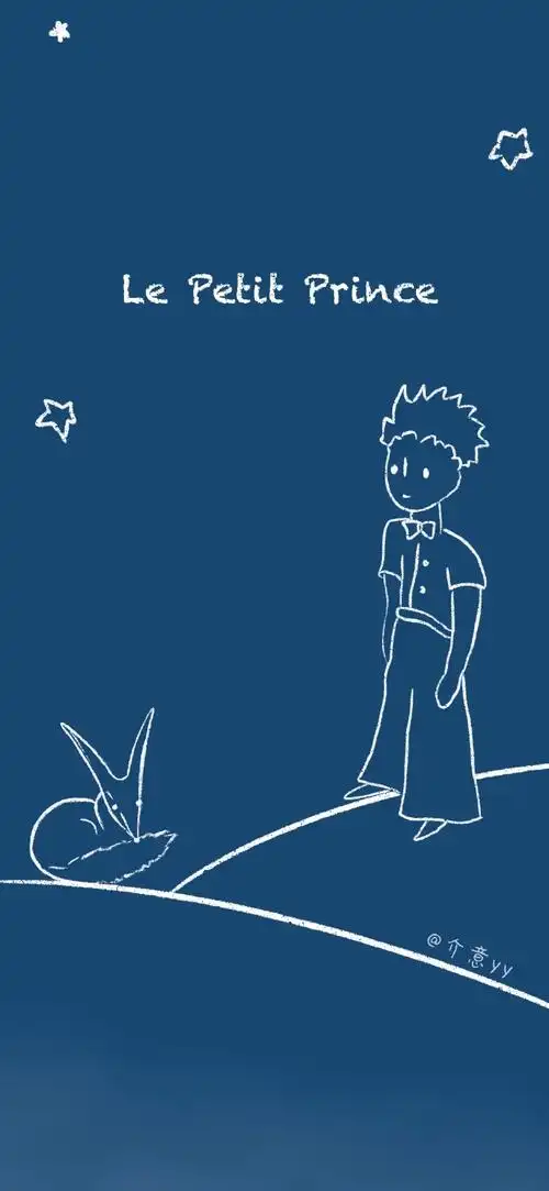 0067 深蓝色小王子手绘壁纸 .