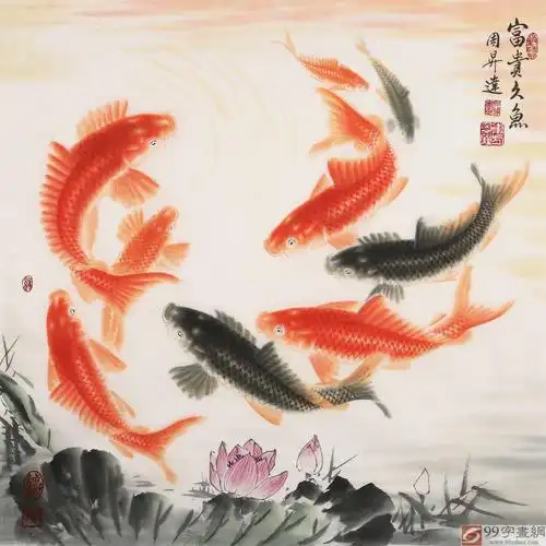 首页 传统水墨 花鸟画 九鱼图 品名:富贵久鱼              尺寸:68