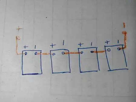 求电瓶车4块电瓶的链接图?怎么连的