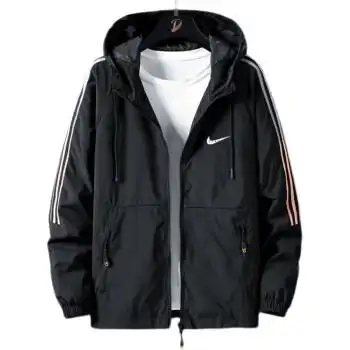 耐克2022新款秋冬季夹克外套男士连帽运动休闲男士夹克外套 黑色薄款