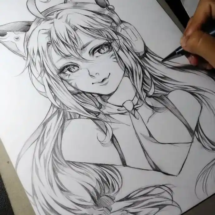 一组美少女铅笔画图片,铅笔画人物素材图片