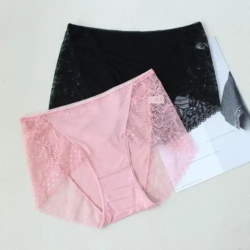 真丝内裤女无无痕透气性感诱惑蕾丝中腰镂空内裤